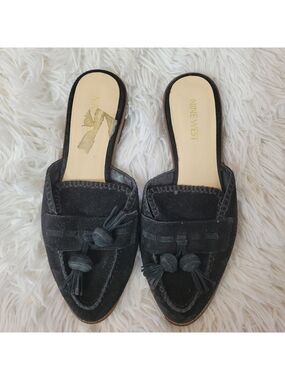 Nine West Black Vesuvio Suede Slip On Tassel Mule Loafers Size 6M
